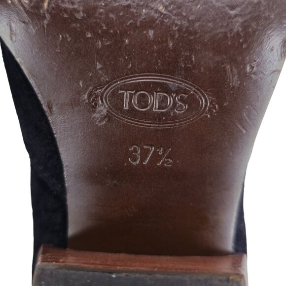 Tod's Italy Tex Black Suede Ankle Booties Women 6.5 Chunky Heel Dress Shoes 37.5 - Picture 10 of 12